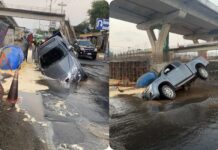 เอาอีกแล้ว! ถนนพระราม 2 ทรุดตัวบริเวณหน้าบิ๊กซ้ง หลังสะพานลอยโรงเรียนสมุทรสาครวิทยาลัยฝั่งขาออก รถยนต์จมเสียหาย 1 คัน