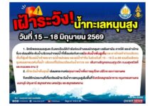 เฝ้าระวังน้ำทะเลหนุนสูง 7 จังหวัดช่วงวันที่ 15-18 มิถุนายน 2569 น้ำท่วมริมแม่น้ำเจ้าพระยา-แม่น้ำแม่กลอง-แม่น้ำท่าจีน