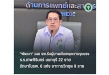 สธ.เผยรพ.รับผู้บาดเจ็บเหตุความรุนแรง ร.ร.เทพศิรินทร์ นนทบุรี 22 ราย รักษาในรพ. 6 แห่ง อาการวิกฤต 9 ราย