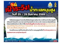เฝ้าระวัง! น้ำทะเลหนุนสูงพื้นที่ลุ่มต่ำริมแม่น้ำเจ้าพระยา วันที่ 25-29 ส.ค.69 รวมถึงบริเวณชุมชนนอกแนวคันกั้นน้ำ