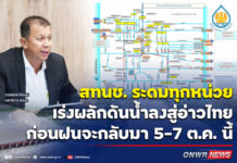 สทนช.ระดมทุกหน่วยเร่งผลักดันน้ำลงสู่อ่าวไทยก่อนฝนจะกลับมา 5-7 ต.ค.69